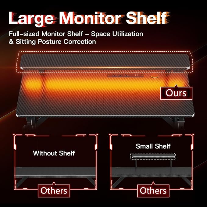 MOTPK Small Gaming Desk with LED Lights & Power Outlets, 31 Inch Computer Desk Gaming Table with Monitor Shelf, Gamer Desk with Carbon Fiber Texture, Kids Boys Desk Gift for Men - LeafyLoom