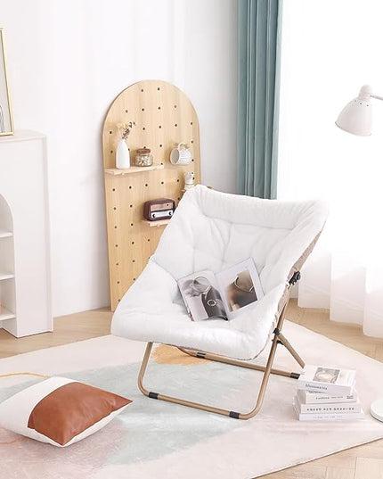 Tiita Comfy Saucer Chair, Soft Faux Fur Oversized Folding Accent Chair, Lounge Lazy Chair for Kids Teens Adults, Metal Frame Moon Chair for Bedroom, Living Room, Dorm Rooms - LeafyLoom