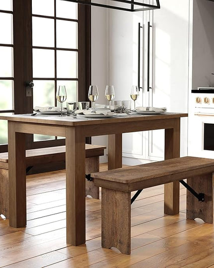 Flash Furniture HERCULES 46" x 30" Rectangular Antique Rustic Solid Pine Farm Dining Table - LeafyLoom
