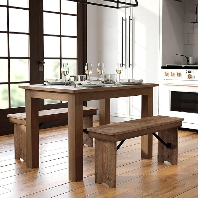 Flash Furniture HERCULES 46" x 30" Rectangular Antique Rustic Solid Pine Farm Dining Table - LeafyLoom