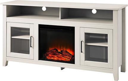 Walker Edison Durango Modern Farmhouse Glass Door Highboy Fireplace Stand for TVs up to 65 Inches, Grey Wash - LeafyLoom