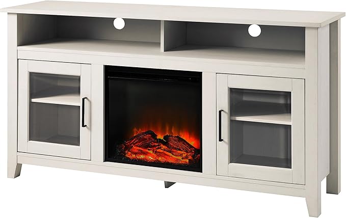 Walker Edison Durango Modern Farmhouse Glass Door Highboy Fireplace Stand for TVs up to 65 Inches, Grey Wash - LeafyLoom