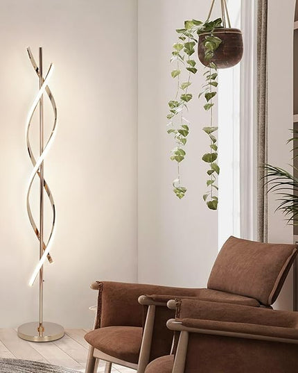 LED Modern Floor Lamp for Living Room, 40W 3 Colors Stepless Dimmable and Color-Changing Bright Floor Standing Lamp,60" Unique Spiral Floor Tall Lamp for Bedroom Office with Remote,Gold - LeafyLoom