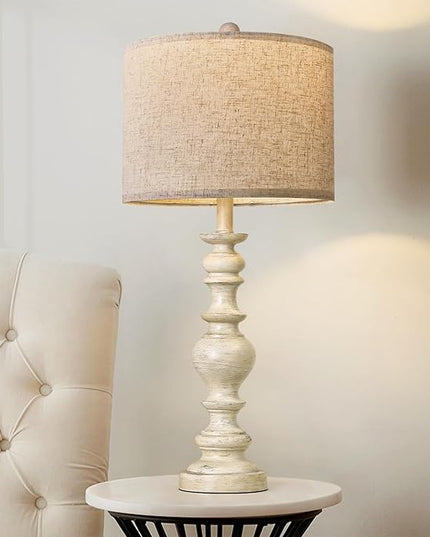 BOBOMOMO Resin 27.5" Farmhouse Lamps for Bedrooms Retro Side Table Lamps Bedside Lamp for Side Nightstand Living Room Off-white（1 Pack） - LeafyLoom