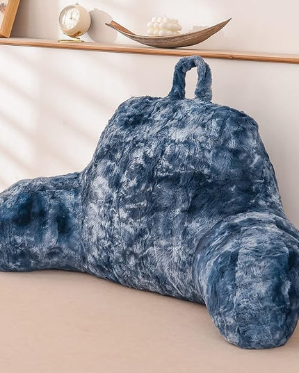 A Nice Night Faux Fur Reading Pillow Bed Wedge Large Adult Children Backrest with Arms Back Support for Sitting Up in Bed/Couch for Bedrest,Tie dyed Navy - LeafyLoom