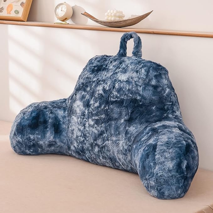 A Nice Night Faux Fur Reading Pillow Bed Wedge Large Adult Children Backrest with Arms Back Support for Sitting Up in Bed/Couch for Bedrest,Tie dyed Navy - LeafyLoom