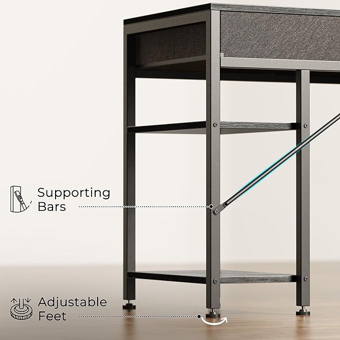 Computer Desk with 6 Drawers, 47 Inch Office Desk with Shelves, Reversible Gaming Desk, Corner Desk with Storage, Work Desk for Home Office, Study, Living Room, Gray - LeafyLoom