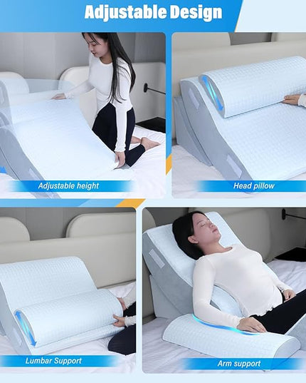 SAHEYER 4pcs Orthopedic Bed Wedge Pillow Set, Post Surgery Memory Foam for Back, Neck and Leg Pain Relief, Gel Memory Foam Pillow for Heartburn, Anti Snoring, Acid Reflux & GERD Sleeping - LeafyLoom