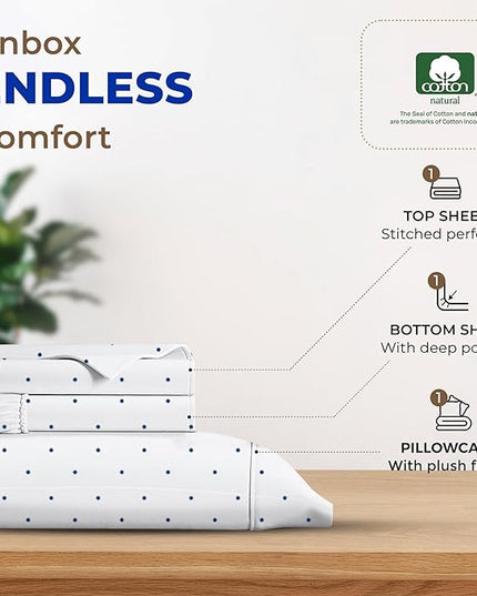 THREAD SPREAD 100% Egyptian Cotton Printed Bed Sheets - 600 Thread Count 3 PC Twin Sheet Set, Hotel Luxury Sateen Bedsheets, 16" Deep Pocket Soft Cooling Sheets for Twin Size Bed - Polka Dot - Navy - LeafyLoom