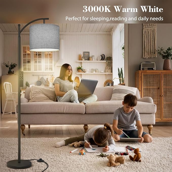 PESRAE Floor Lamp for Living Room, 9W Stepless Dimmable 3000-6000K LED Bulb Included, Standing Lamp with Remote Control, Tall lamp with Adjustable Linen Lampshade for Office… - LeafyLoom