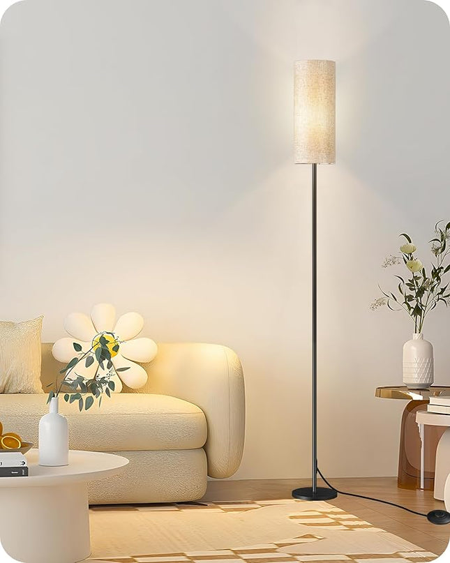 Dimmable Floor Lamp for Living Room, Corner Floor Lamp with Remote, 66'' Standing Tall Lamp, Linen Lampshade, 10W 800LM LED Bulb for Bedroom Study, FCC Listed, Black and Beige E06LD05 - LeafyLoom