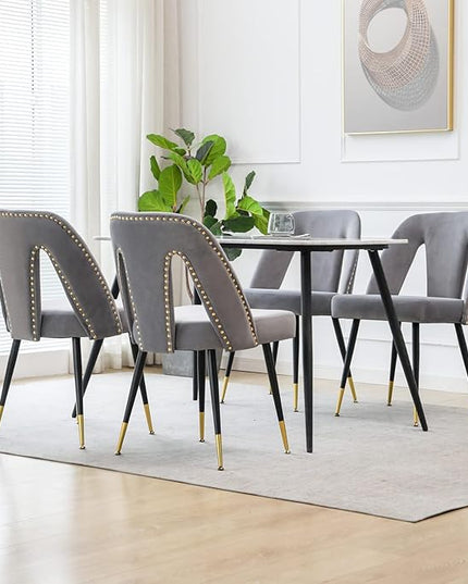 NicBex Dining Chairs Set of 2 Velvet Upholstered Kitchen Dining Chairs with Nailhead Trim for Dining Room-Gray - LeafyLoom