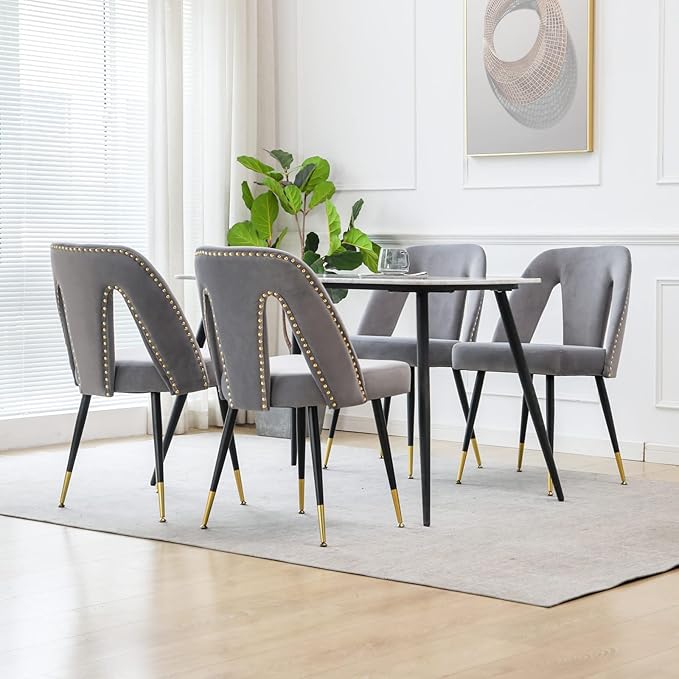 NicBex Dining Chairs Set of 2 Velvet Upholstered Kitchen Dining Chairs with Nailhead Trim for Dining Room-Gray - LeafyLoom