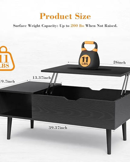 Coffee Table, Lift Top Coffee Tables for Living Room, Small Modern Wooden Center Tables with Storage Shelf and Hidden Compartment - LeafyLoom