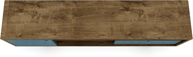 Manhattan Comfort Liberty Mid Century Modern TV Stand for Televisions up to 65 Inches, Bedroom and Living Room Entertainment Center with Storage, Shelves, and Cabinet, 71" Wide, Rustic Brown/Aqua - LeafyLoom