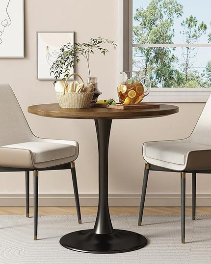 Wood Round Table Modern Dining Table Tulip Round Kitchen Table Wooden Mid Century Coffee Table for Living Room 31.5 inch - LeafyLoom