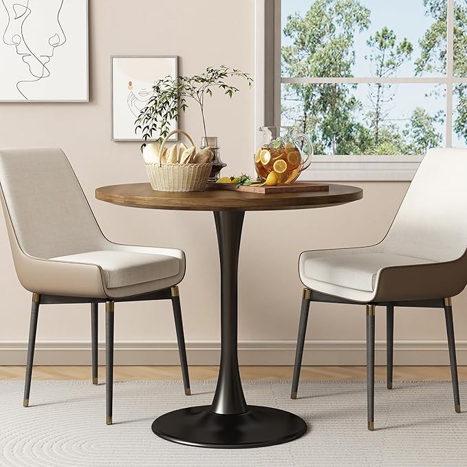 Wood Round Table Modern Dining Table Tulip Round Kitchen Table Wooden Mid Century Coffee Table for Living Room 31.5 inch - LeafyLoom