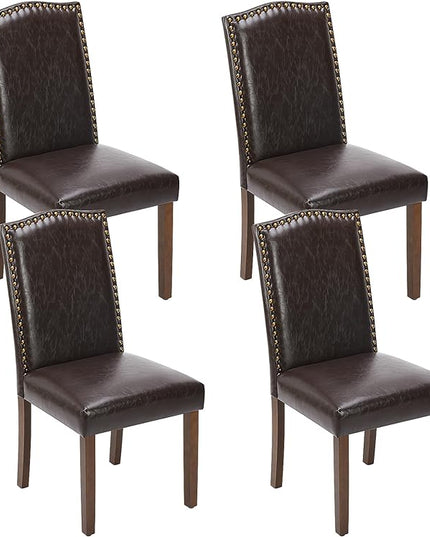 DUMOS Dining Chairs Set of 4, PU Leather Dining Room Chairs, Upholstered Parsons Chairs with Nailhead Trim & Wood Legs, Kitchen Side Chair for Dining Living Room,Bedroom - Brown - LeafyLoom