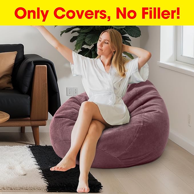 2 Pcs Bean Bag Cover Stuffed Animal Storage Bean Bag Chair Cover Soft Corduroy Stuffed Animal Bean Bag Storage for Kids Adults Indoor Bedroom Organizing Plush Toys (Pink Purple,200l) - LeafyLoom