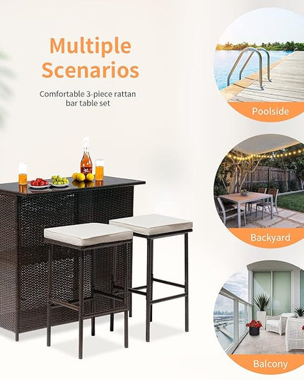 Wicker Patio Furniture 3 Piece Patio Set Chairs Wicker Outdoor Rattan Conversation Sets Bistro Set Coffee Table for Yard or Backyard - LeafyLoom