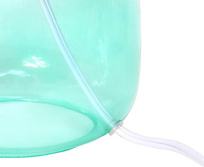 Simple Designs LT2064-AOW Aqua Glass Table Lamp with White Fabric Shade - LeafyLoom