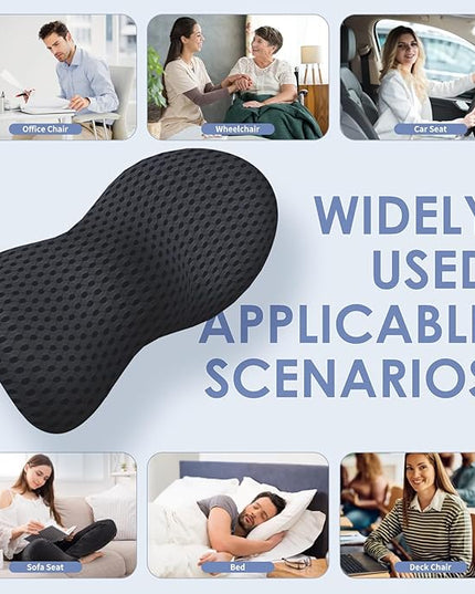 Lumbar Support Pillow Ergonomic Memory Foam Lumbar Pillow, Relieve Back Pain, CMFY Breathable & Detachable & Washable, Neo Cushion Lower Back Pillow for Office Chairs, Car Seats (Black) - LeafyLoom