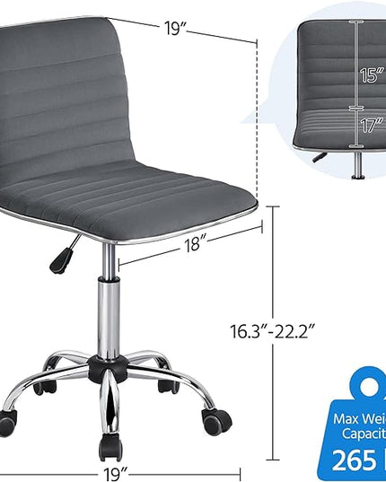 Yaheetech Velvet Low Back Chair Armless Ribbed Office Chair Swivel Task Chair Height Adjustable Chair Dark Gray - LeafyLoom