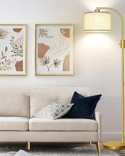 【Upgraded】 Dimmable Floor Lamp, 1200 Lumens LED Bulb Included, Gold Arc Floor Lamps for Living Room Modern Standing Lamp with Linen Shade, Tall Lamp for Living Room Bedroom Office Reading Room Nursery - LeafyLoom