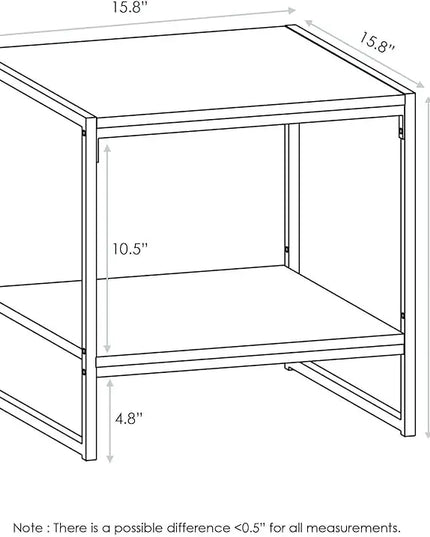 FURINNO Camnus Modern Living 2-Tier End Table, Columbia Walnut, 15.9 in x 15.75 in x 18 in - LeafyLoom