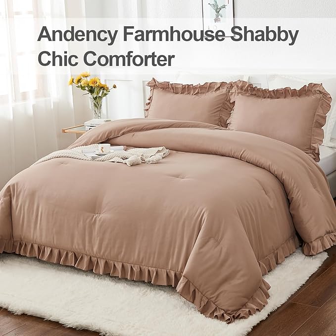 Andency Taupe Full Size Comforter Set, 3 Pieces Boys Men Solid Bedding Comforters & Sets, All Season Farmhouse Fluffy Bed Set Bedspread Blanket Quilts Gifts - LeafyLoom