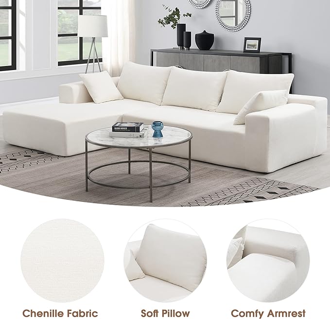 L-Shape Sectional Sofa, Modular Living Room Furniture Set, 109" Modern Minimalist Style Upholstered 4 Seater Chenille Couch for Office, Studio, Salon, Apartment - LeafyLoom