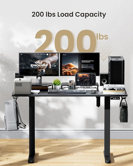 ProtoArc Standing Desk with Dual Monitor Stand Riser, 48 x 24 Inches Height Adjustable Desk with Storage, ErgoDesk 100 Electric Stand up Desk with Laptop Stand (Black/White) - LeafyLoom