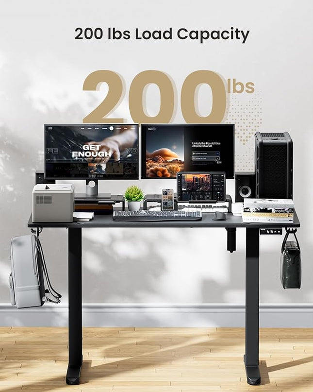 ProtoArc Standing Desk with Dual Monitor Stand Riser, 48 x 24 Inches Height Adjustable Desk with Storage, ErgoDesk 100 Electric Stand up Desk with Laptop Stand (Black/White) - LeafyLoom