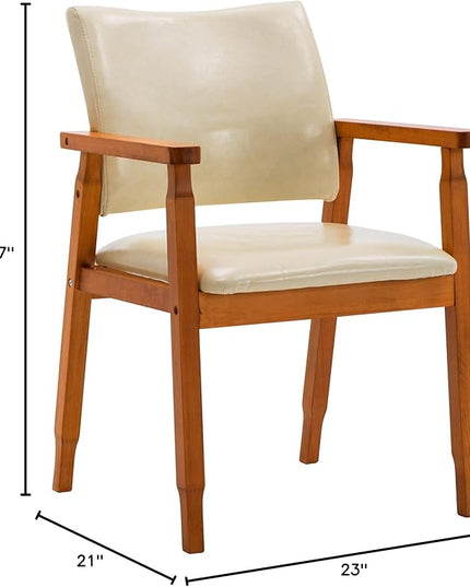 NOB Mid-Century Dining Side Chair with Faux Leather Seat in Beige, handrail Chair - LeafyLoom