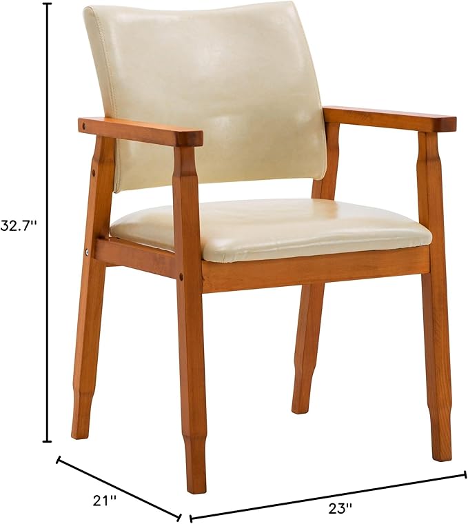 NOB Mid-Century Dining Side Chair with Faux Leather Seat in Beige, handrail Chair - LeafyLoom