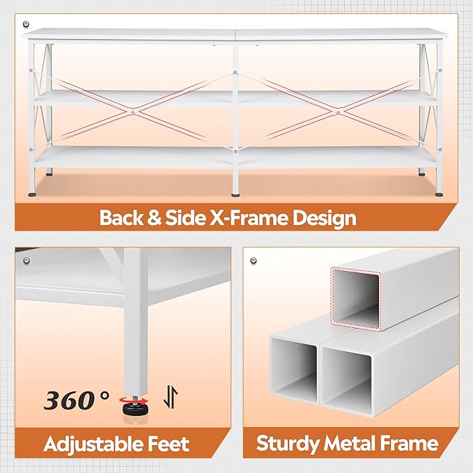 WLIVE TV Stand up to 70 Inch TV, 63" Entertainment Center with LED, TV Media Console with 3-Tier Storage Shelves for Living Room and Bedroom, White - LeafyLoom
