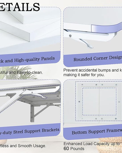 TEAMIX Wall Mounted Desk, White Folding Desk for Small Spaces Floating Shelf Organizer with Heavy-Duty Brackets for Home Office - LeafyLoom