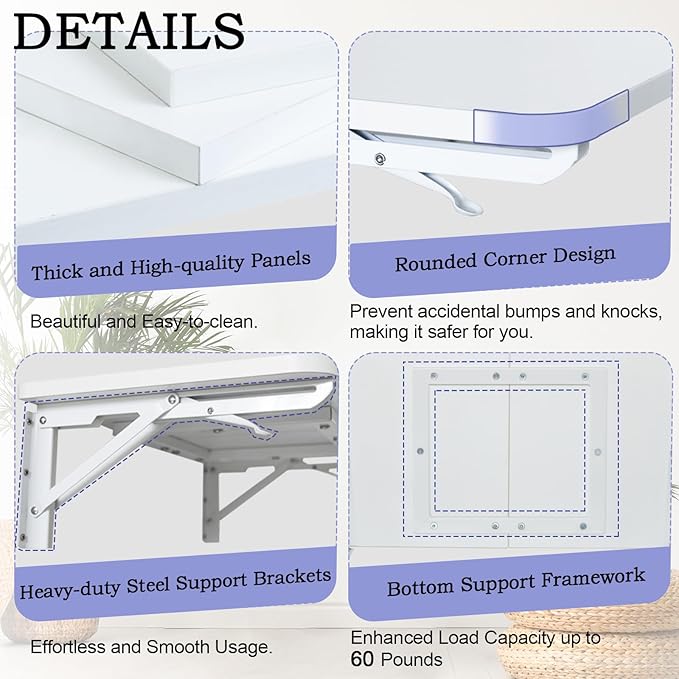 TEAMIX Wall Mounted Desk, White Folding Desk for Small Spaces Floating Shelf Organizer with Heavy-Duty Brackets for Home Office - LeafyLoom