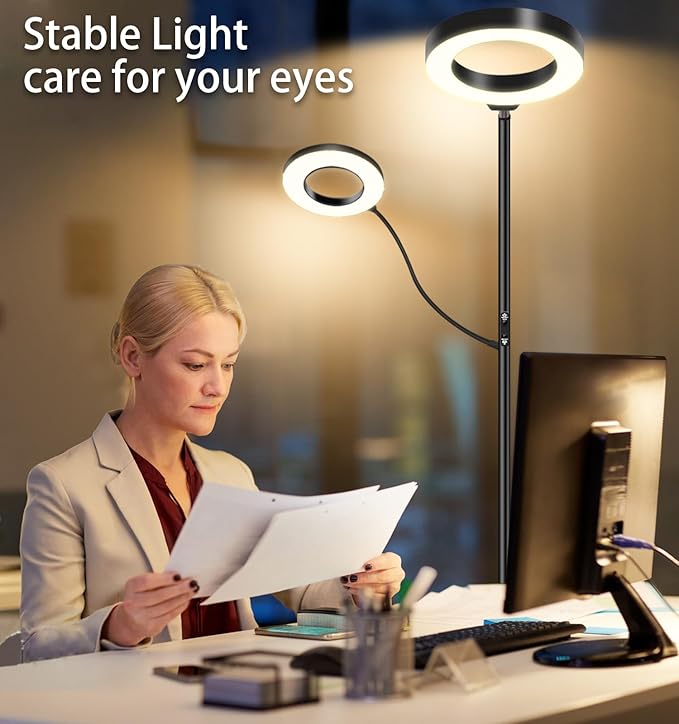 Modern 2 in 1 floor lamp RGB with reading lamp modern standing sofa Lamps Lighting 7 colors color changing rgbw smart WiFi APP remote control for Bedroom Living Room Gaming Reading Learning - LeafyLoom