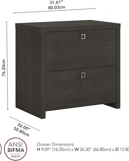 Bush Business Furniture Lateral Cabinet with Satin Silver Hardware | Echo Collection 2 Drawer Filing Unit for Home Office or Professional, 31W, Charcoal Maple - LeafyLoom