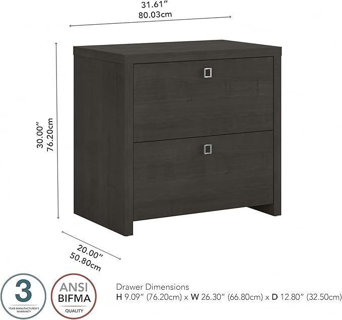 Bush Business Furniture Lateral Cabinet with Satin Silver Hardware | Echo Collection 2 Drawer Filing Unit for Home Office or Professional, 31W, Charcoal Maple - LeafyLoom