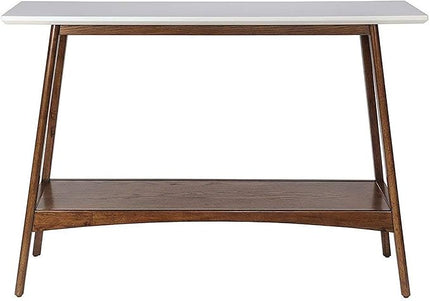 Madison Park Parker Console Tables-Solid Wood, Two-Tone Finish with Lower Storage Shelf Modern Mid-Century Accent Living Room Furniture, Medium, Off-White/Pecan - LeafyLoom