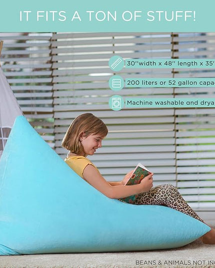 Aubliss Stuffed Animal Storage Bean Bag Chairs Cover, 50"x 35" Extra Large Velvet Bean Bags Chair for Kids & Adults, Ultra Soft Zipper Beanbag Toy Storage for Boys Girls - Blue - LeafyLoom