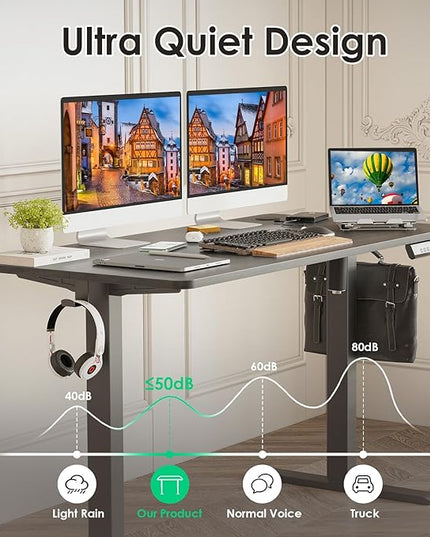 STARY Electric Adjustable Height Sit Stand Home Office Desk with Splice Board, 48x24, Abner Walnut Desktop/Black Frame - LeafyLoom