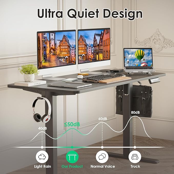 STARY Electric Adjustable Height Sit Stand Home Office Desk with Splice Board, 48x24, Abner Walnut Desktop/Black Frame - LeafyLoom