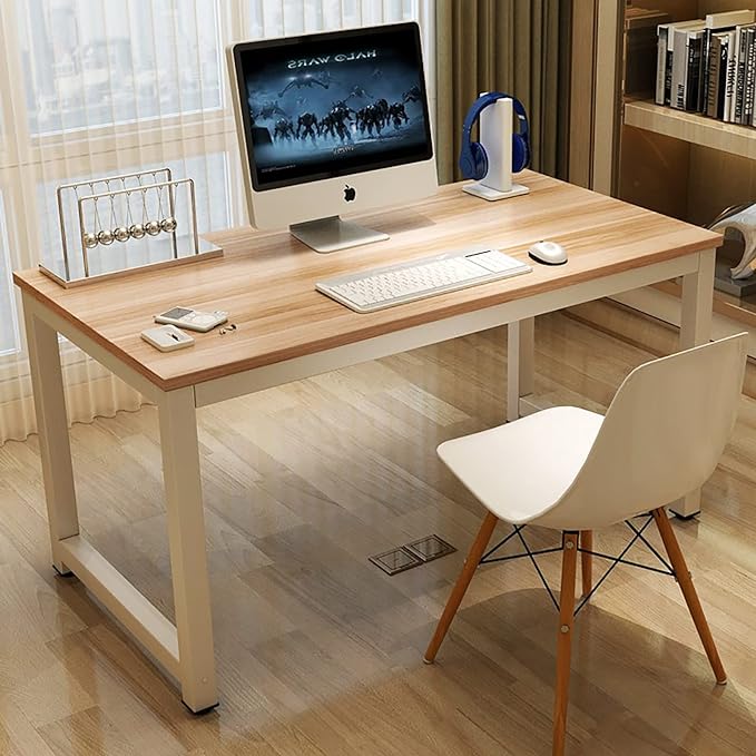 NSdirect Modern Computer Desk 63 Inch Large Office Desk, Writing Study Table for Home Office Desk Workstation Wide Metal Sturdy Frame Thicker Steel Legs, White - LeafyLoom