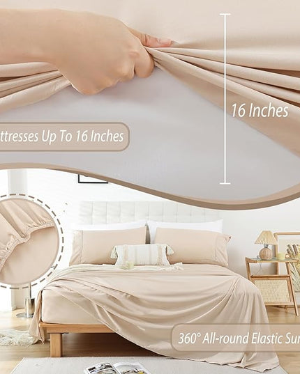 Whitney Home Textile King Sheet Set - 4 Piece Luxury Cooling Bed Sheets for King Size Bed, Silky Soft Sheets 16" Deep Pocket, Hotel Bedding Sheets and Pillowcases, Wrinkle Free Oeko-Tex Sheets - LeafyLoom
