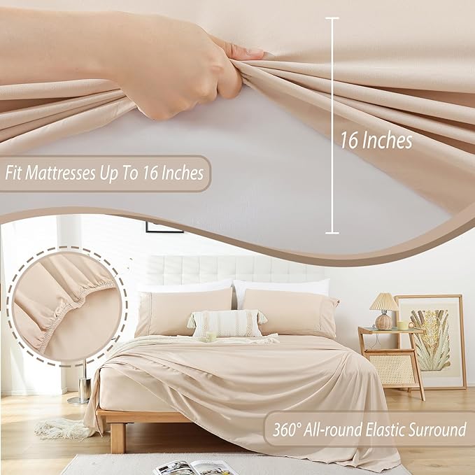 Whitney Home Textile Queen Sheet Set - 4 Piece Soft Breathable Bed Sheets for Queen Size Bed, Deep Pocket Lxuury Brushed Sheets, Hotel Bedding Sheets and Pillowcases, Wrinkle Free Oeko-Tex Sheets - LeafyLoom