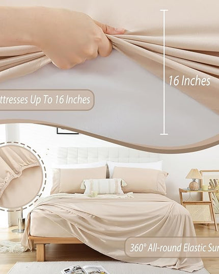 Full Sheet Set - 4 Piece Soft Breathable Bed Sheets for Full Size Bed, Extra Deep Pocket Lxuury Brushed Sheets, Cooling Hotel Bedding Sheets and Pillowcases, Wrinkle Free Oeko-Tex Sheets - LeafyLoom