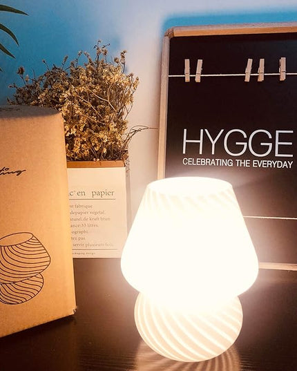Mushroom Lamp,Vintage Glass Mushroom Bedside Table Lamps Yellow Murano Style Small Nightstand Desklamp Swirl Light for Home Decor, Dining, Living, Bedroom, Gift (Bright Yellow) - LeafyLoom